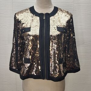 Michael Simon GOLD SEQUIN CROPPED JACKET NWT Sz PS Party Lightweight Flashy